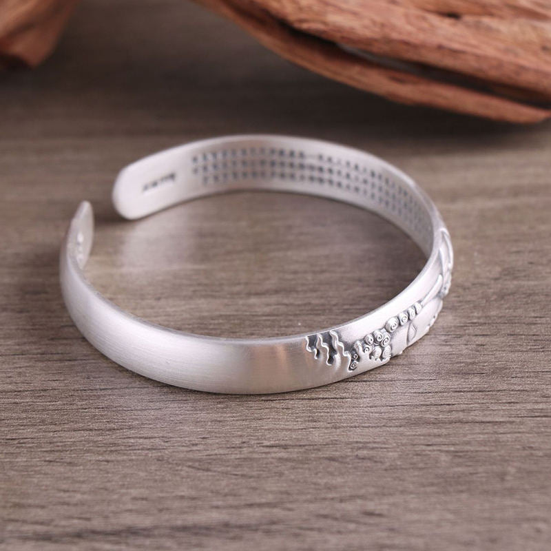 Buddha Stones 999 Sterling Silver Buddha Head Heart Sutra Serenity Bracelet Bangle - image 13