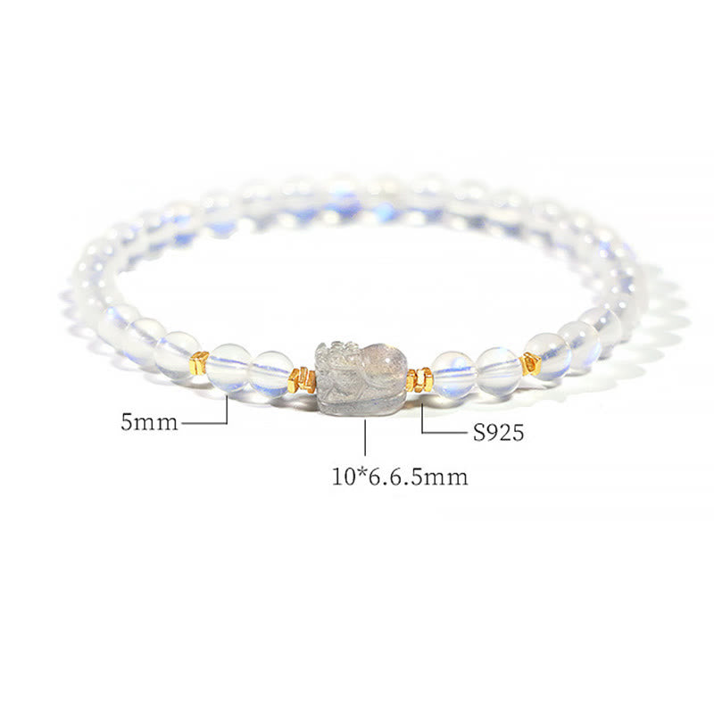Buddha Stones 925 Sterling Silver Plated Gold Natural Moonstone PiXiu Healing Bracelet - image 11