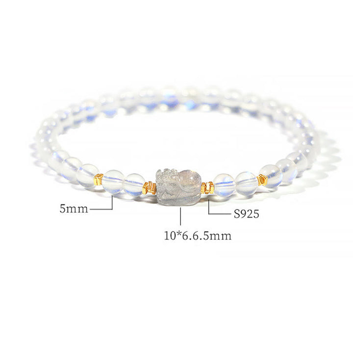 Buddha Stones 925 Sterling Silver Plated Gold Natural Moonstone PiXiu Healing Bracelet - image 11