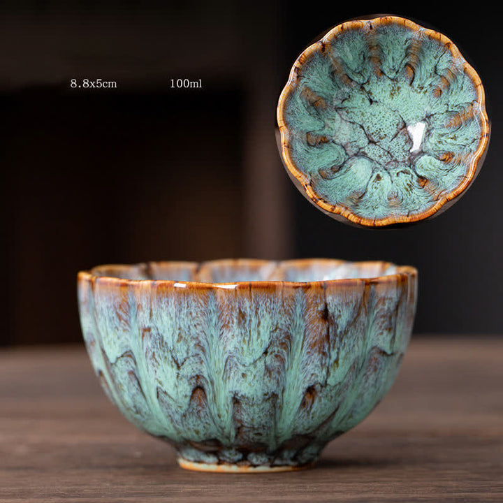 Buddha Stones Peach Blossom Pattern Ceramic Teacup Flower Tea Cups - LightSeaGreen - image 17