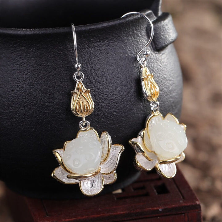 Buddha Stones White Jade Protection Harmony Drop Earrings - image 1
