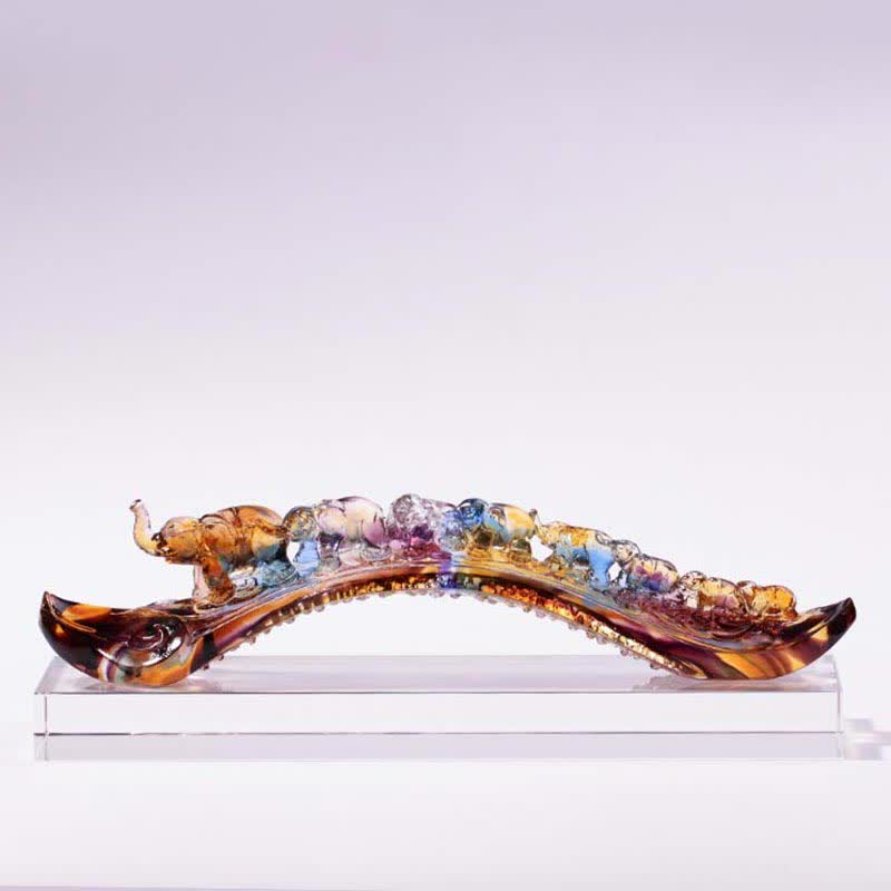 Buddha Stones Handmade Liuli Crystal Ruyi Elephant Art Piece Home Decoration With Crystal Base - image 0