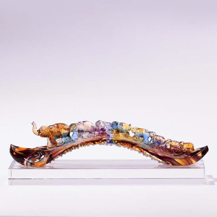 Buddha Stones Handmade Liuli Crystal Ruyi Elephant Art Piece Home Decoration With Crystal Base - image 0