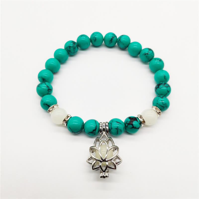 Buddha Stones Tibetan Turquoise Glowstone Luminous Bead Lotus Protection Bracelet - image 13