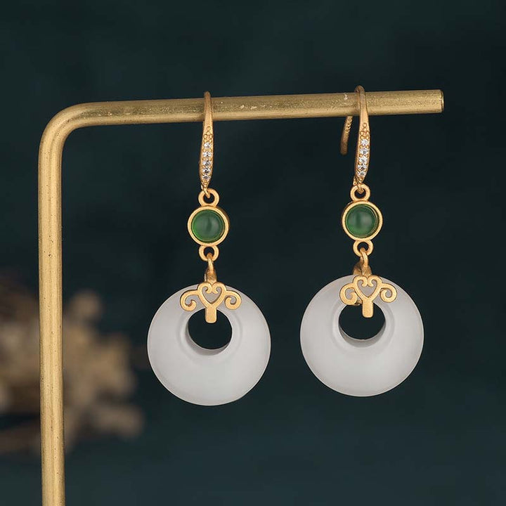 FengShui White Jade Blessing Drop Earrings - image 15