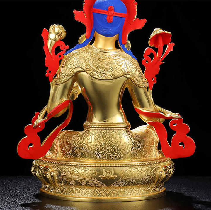 Buddha Stones Bodhisattva Green Tara Protection Copper Gold Plated Statue Decoration - image 10