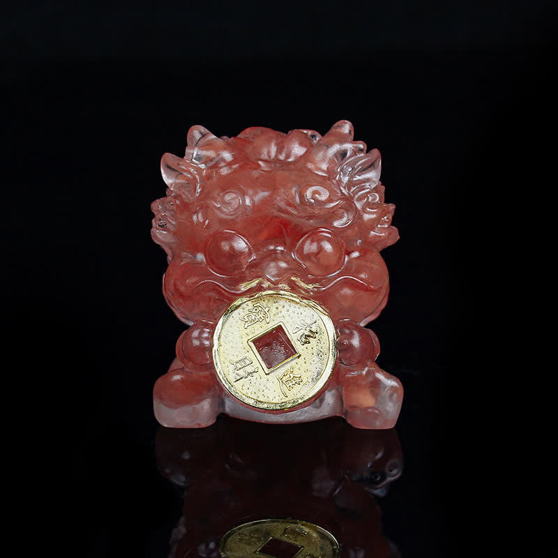 Buddha Stones Handmade Cute PiXiu Gold Coin Crystal Fengshui Energy Wealth Fortune Home Decoration - Watermelon Crystal - image 10