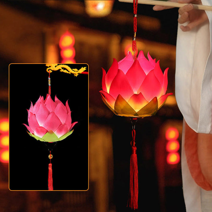 Buddha Stones DIY Lotus Flower Dragon Lantern Tassel Lamp Decoration - Red Lotus Lantern(Self-Assembly) - image 13