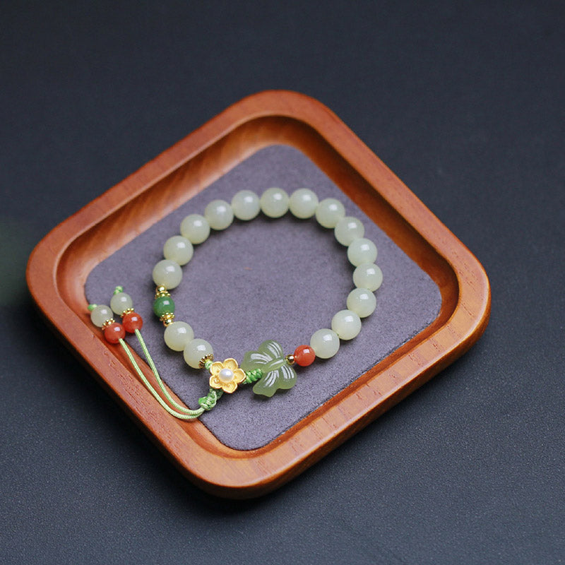 Buddha Stones 925 Sterling Silver Jade Luck Flower Butterfly Bracelet - image 11