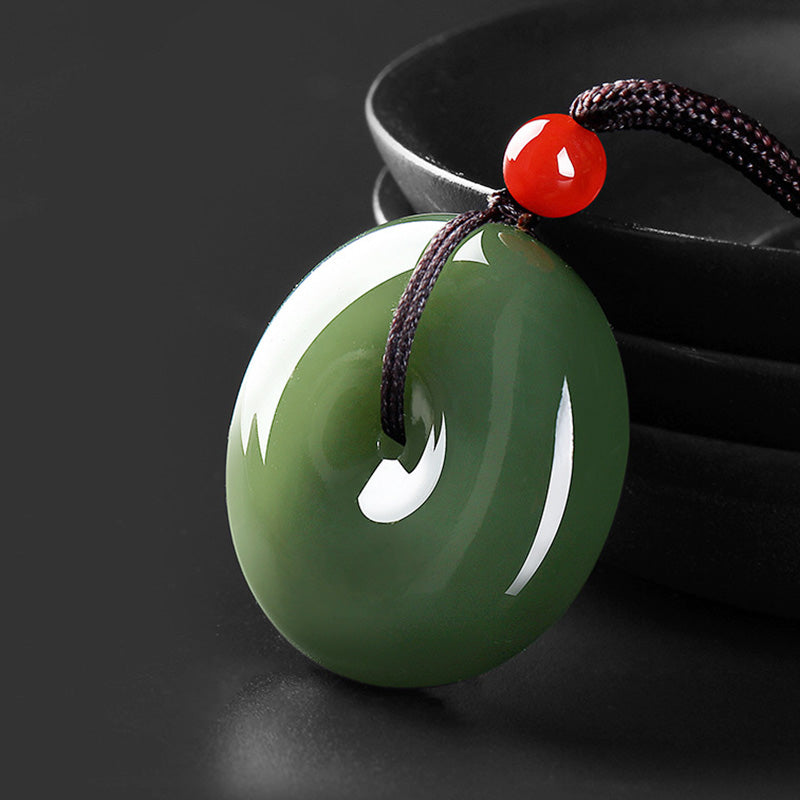 Buddha Stones Natural Round Jade Peace Buckle Prosperity Necklace String Pendant - 28-30mm - image 0