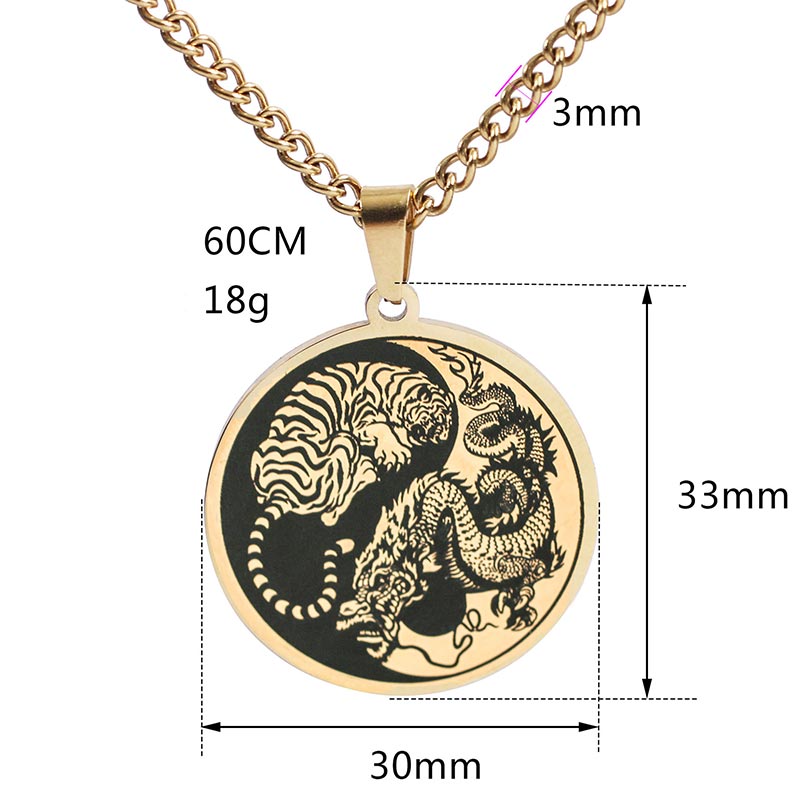Buddha Stones Tiger Dragon Titanium Steel Chain Necklace Harmony Pendant - image 8