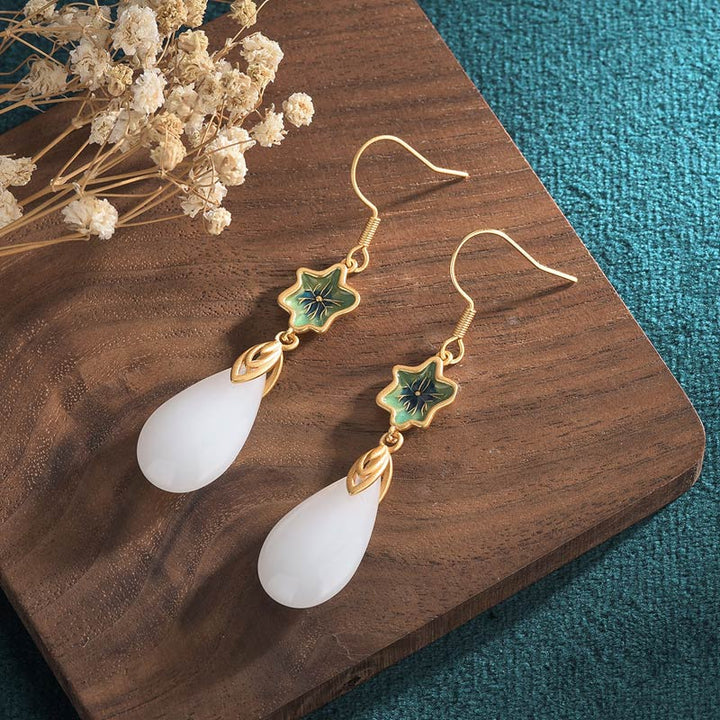 Buddha Stones FengShui White Jade Luck Drop Earrings - image 13