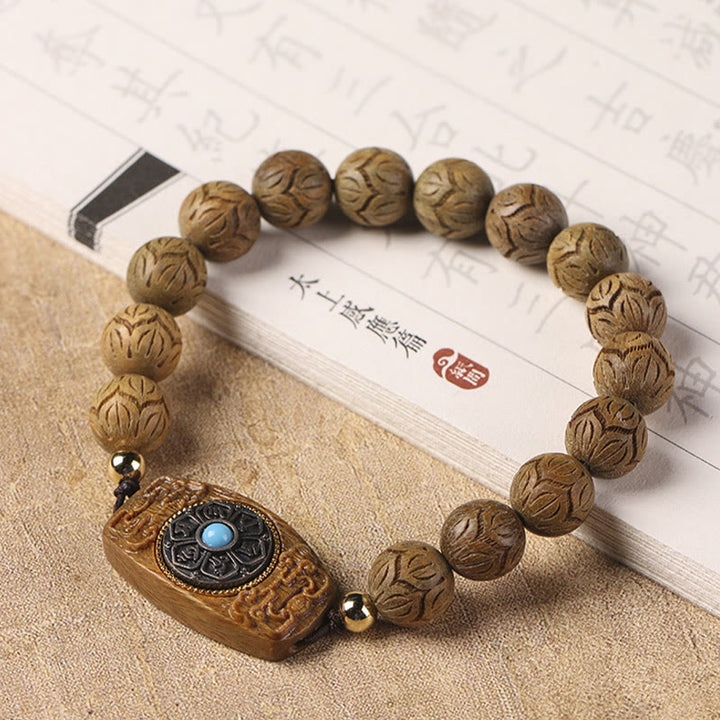 Buddha Stones Green Sandalwood Ebony Wood Sandalwood Om Mani Padme Hum Soothing Bracelet - image 2