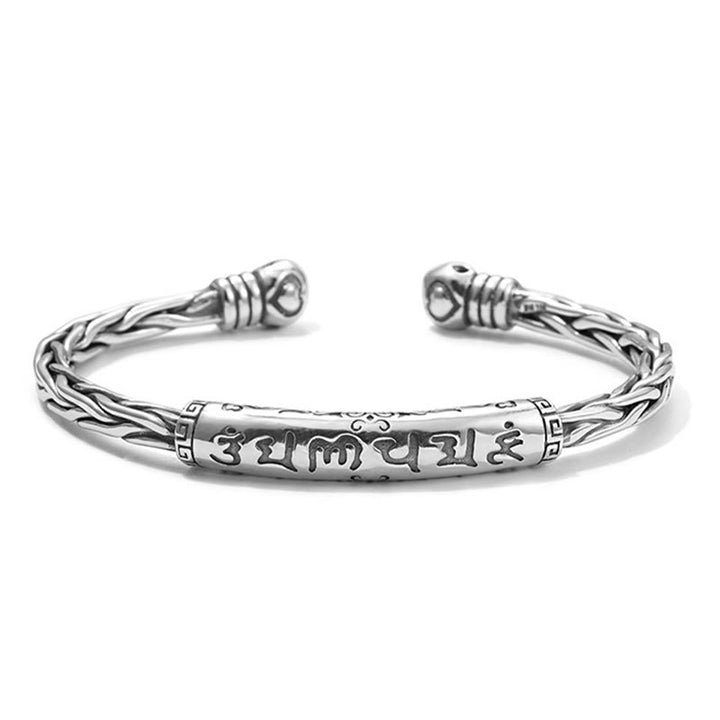 Buddha Stones Tibet Om Mani Padme Hum Engraved Focus Cuff Bracelet Bangle - image 1