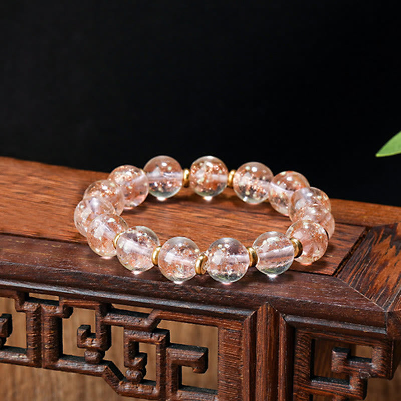 Buddha Stones Gold Swallowing Beast Family Charm Luminous Fluorescent Liuli Glass Bead Success Bracelet - Transparent - Simple Version - 12mm - image 1