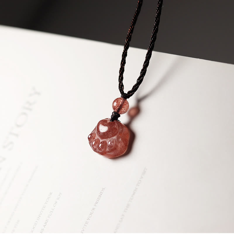 Buddha Stones Strawberry Quartz Lovely Cat Paw Claw Healing Necklace Pendant - Strawberry Quartz(Love♥Healing) - image 0