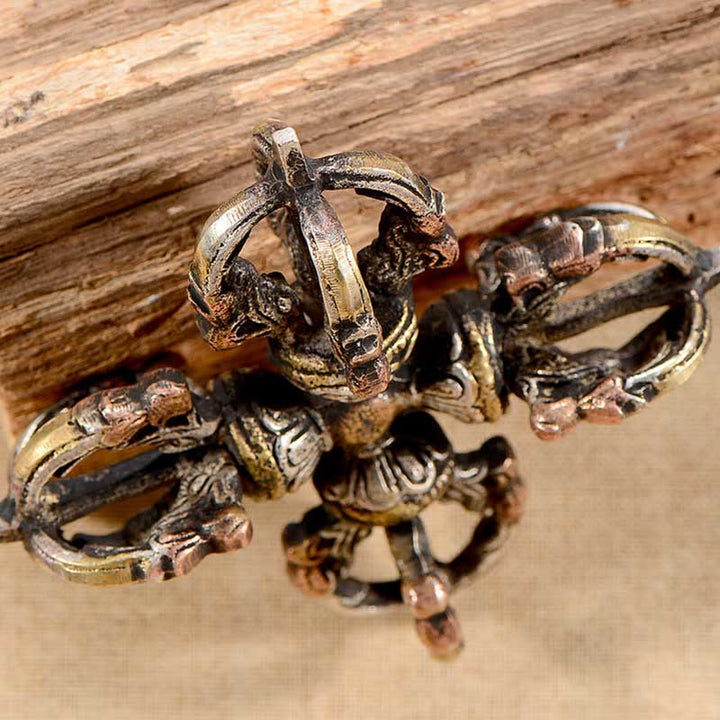 Tibetan Handmade 5 Prong Double Dorje Copper Iron Thunderbolt Strength Vajra - image 7