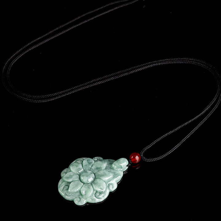 Buddha Stones Natural Jade Kalanchoe blossfeldiana Flower Pattern Luck Necklace Pendant - image 5