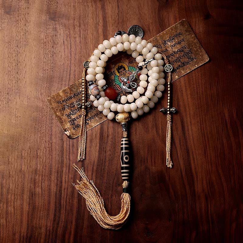 Buddha Stones Tibet 108 Mala Beads Bodhi Seed Bagua Vajra Dzi Bead Gray Agate Wealth Bracelet - image 10