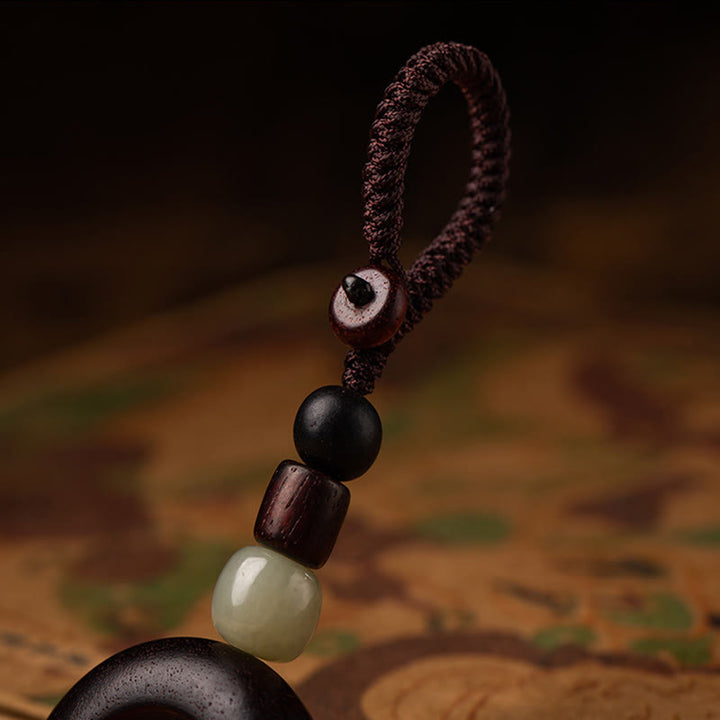 Buddha Stones Tibet Om Mani Padme Hum PiXiu Copper Coin Small Leaf Red Sandalwood Cinnabar Protection Key Chain - image 6