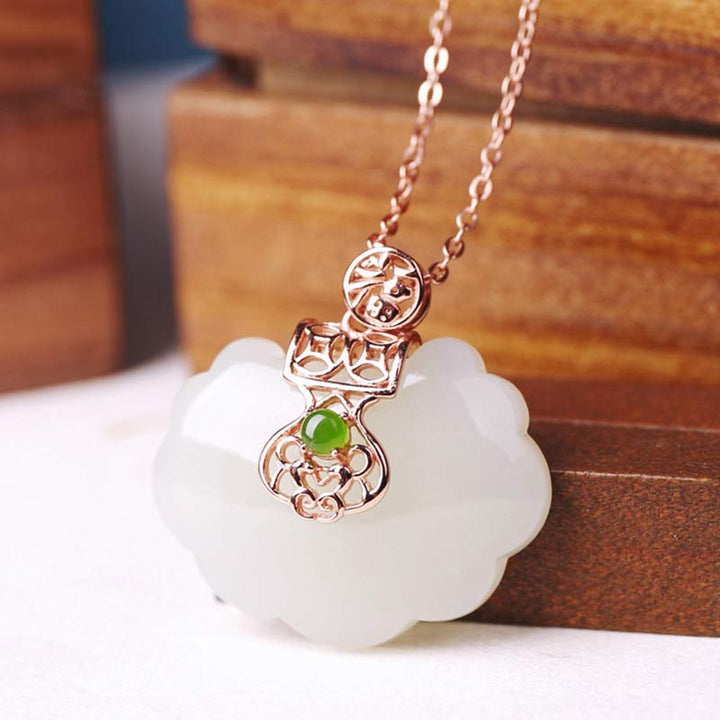 925 Sterling Silver White Jade Blessing Happiness Necklace Chain Pendant - image 1