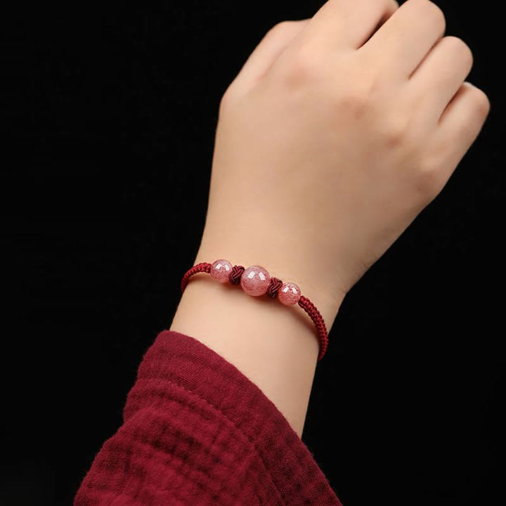 Buddha Stones Natural Strawberry Quartz Crystal Love Red String Weave Bracelet Anklet - image 5