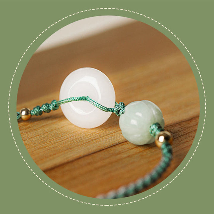 Buddha Stones White Jade Peace Buckle Pumpkin Bead Luck Blessing Braided Bracelet - image 8