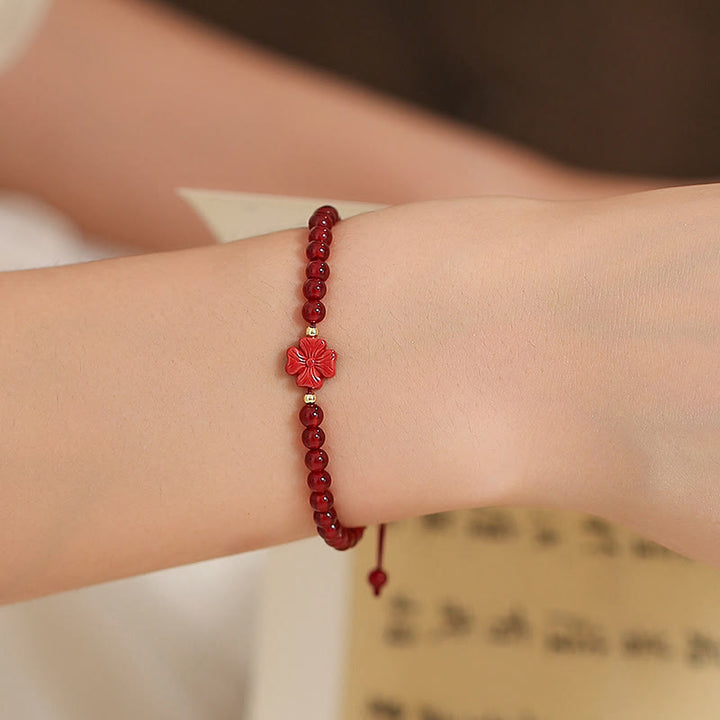 Natural Red Agate Endless Knot Four Leaf Clover Star Confidence String Bracelet - image 12