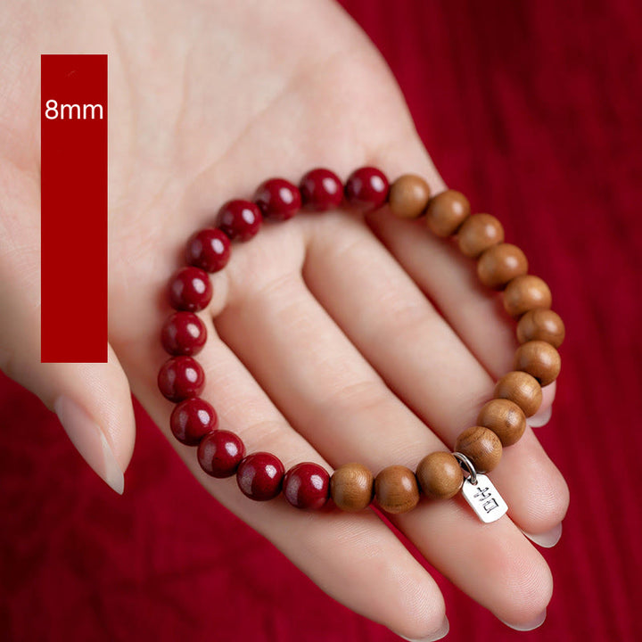 Buddha Stones 925 Sterling Silver Peach Wood Cinnabar Ward Off Evil Spirits Bracelet - image 5