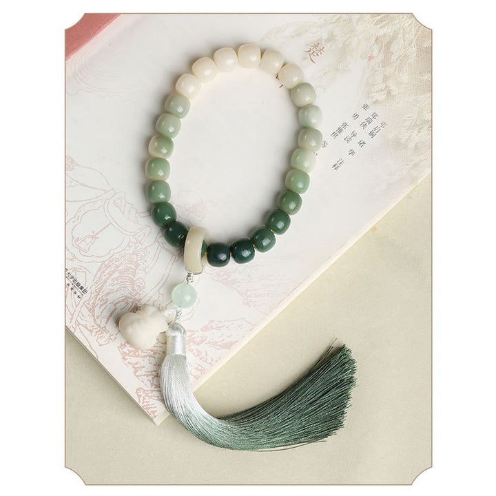 Buddha Stones Natural Gradient Bodhi Seed Fortune Money Bag Lotus Wisdom Tassel Wrist Mala - image 4