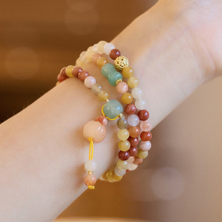 Buddha Stones Natural Golden Silk Jade Pumpkin Charm Wealth Luck Triple Wrap Bracelet - image 5