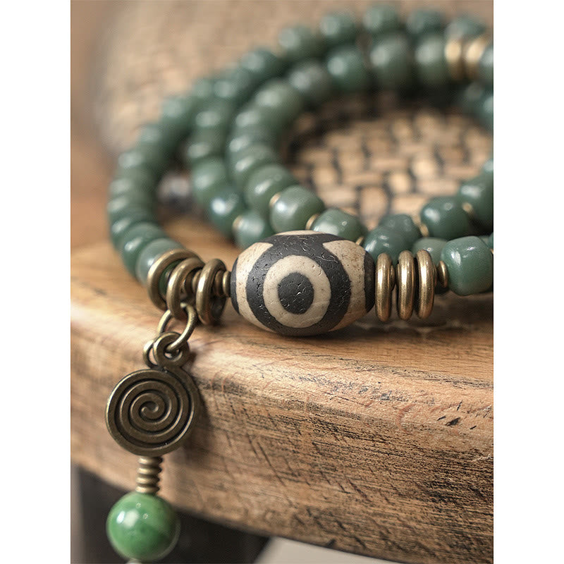 Cyan Bodhi Seed Dzi Bead Wisdom Peace Triple Wrap Bracelet - image 8