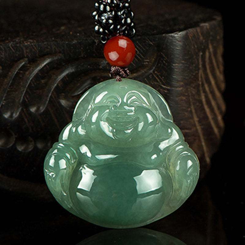 Buddha Stones Laughing Buddha Jade Abundance String Necklace Pendant - image 1