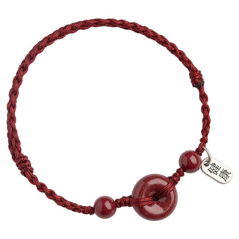 Buddha Stones Handmade Cinnabar Peace Buckle Safe and Healthy Charm Blessing String Bracelet Anklet - image 8