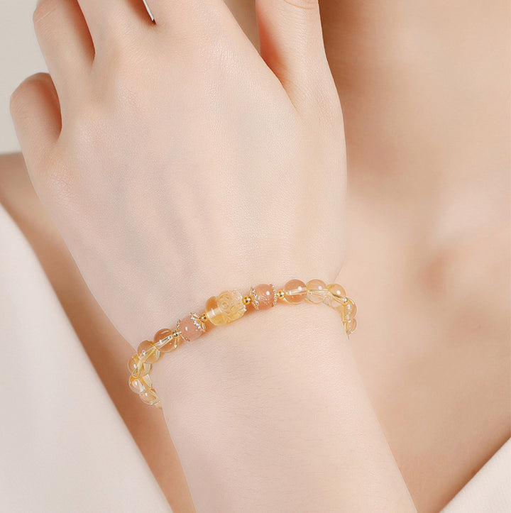 Buddha Stones Aquamarine Strawberry Quartz Amethyst Moonstone PiXiu Healing Bracelet - image 7