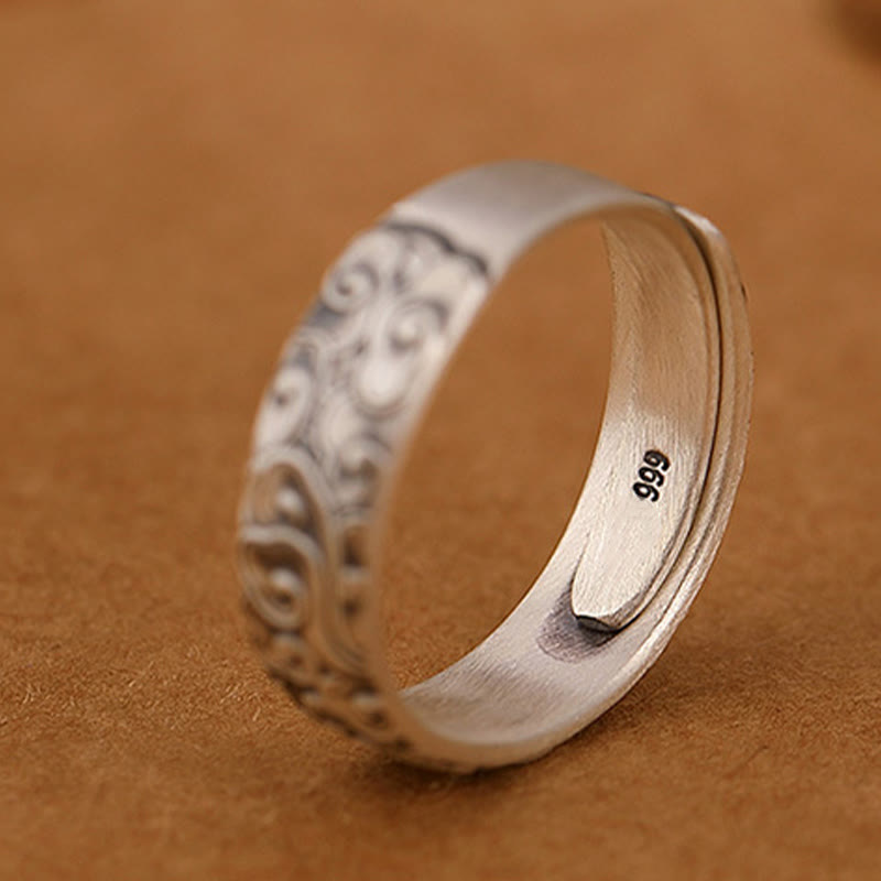 Buddha Stones 999 Sterling Silver Lotus Flower Plum Blossom Auspicious Clouds Engraved Enlightenment Ring - image 11