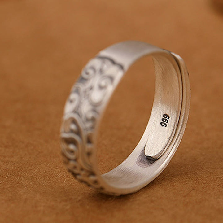 Buddha Stones 999 Sterling Silver Lotus Flower Plum Blossom Auspicious Clouds Engraved Enlightenment Ring - image 11