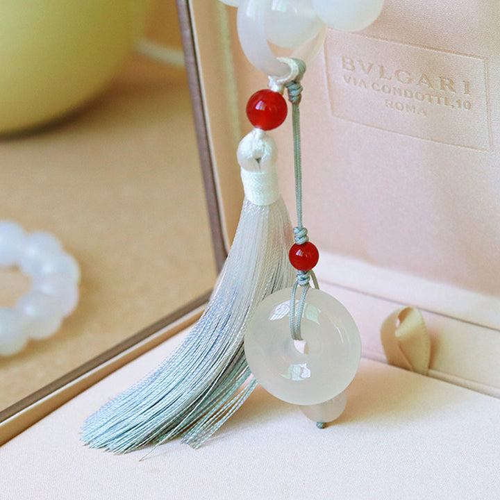 Buddha Stones White Agate Red Agate Luck Wrist Mala Tassels Pocket Mala Car Decoration - image 8