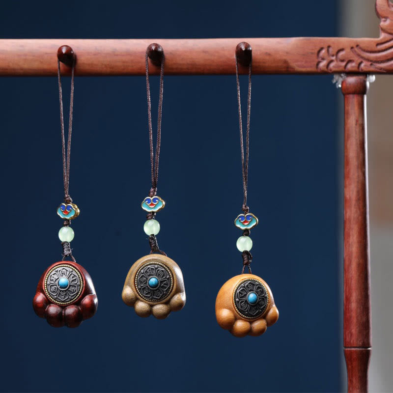 Buddha Stones Sandalwood Small Leaf Red Sandalwood Green Sandalwood Lucky Cat Paw Claw Om Mani Padme Hum Protection Phone Hanging Decoration - image 0