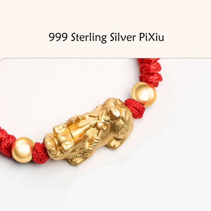 Buddha Stones 999 Sterling Silver PiXiu Wealth King Kong Knot String Braided Kids Child Bracelet - image 6