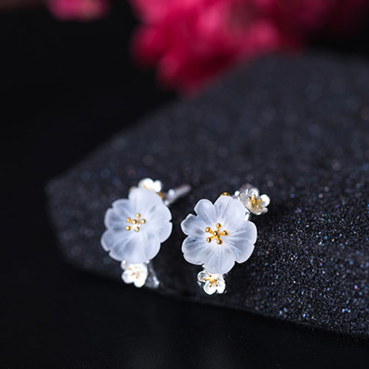 Buddha Stones 925 Sterling Silver Plum Blossom Floral Blessing Earrings - image 15