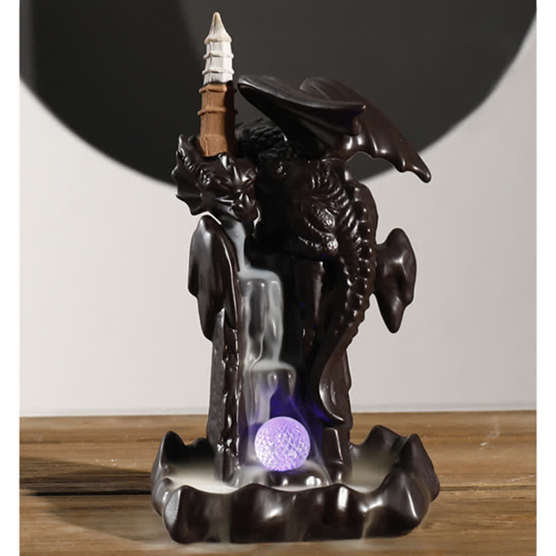 Nordic Dragon Ceramic Backflow Smoke Fountain Meditation Healing Incense Burner Led Ball Decoration - image 8