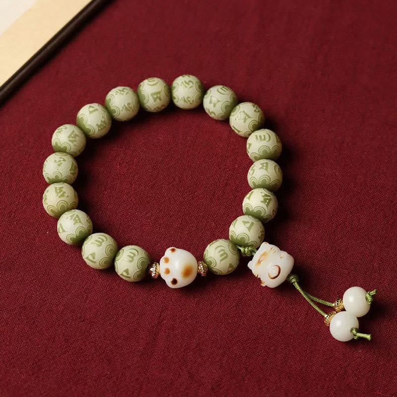Buddha Stones Green Bodhi Seed Cat Paw Om Mani Padme Hum Engraved Wisdom Bracelet - image 1