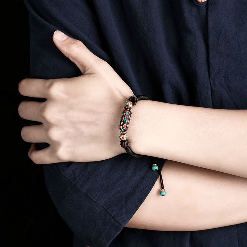 Buddha Stones Handmade Tibetan Turquoise Om Mani Padme Hum Strength Braided Bracelet - image 13