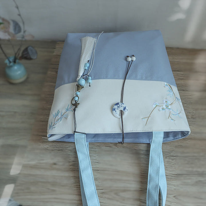 Buddha Stones Pear Flower Plum Peach Blossom Bamboo Embroidery Canvas Large Capacity Shoulder Bag Tote Bag - image 20