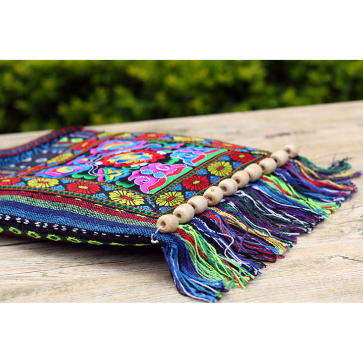 Buddha Stones Tibetan Handmade Embroidered Camellia Canvas Shoulder Bag Crossbody Bag - image 6