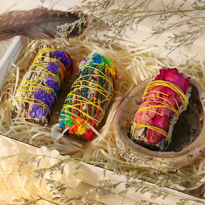 Buddha Stones Colorful Daisy Red Rose Flowers Smudge Stick for Home Cleansing Incense Healing Meditation Smudge Sticks Rituals Set - image 5