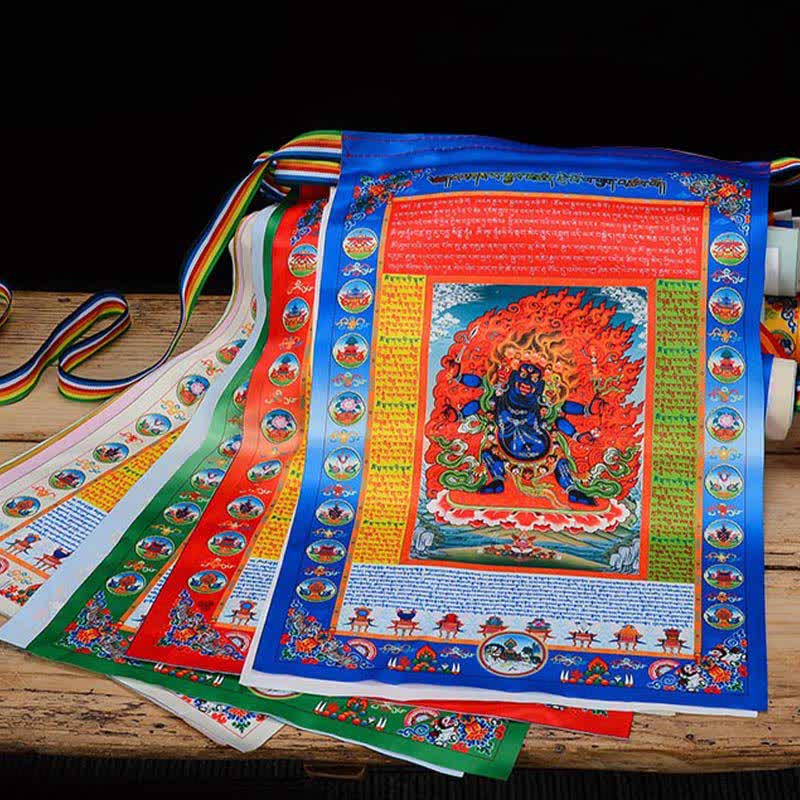 Buddha Stones Tibetan 10 Colors Windhorse Buddha Healing Auspicious Outdoor Prayer Flag - image 1