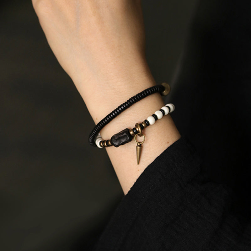 Buddha Stones Bone Beads Ebony Wood Copper Strength Couple Bracelet - image 2