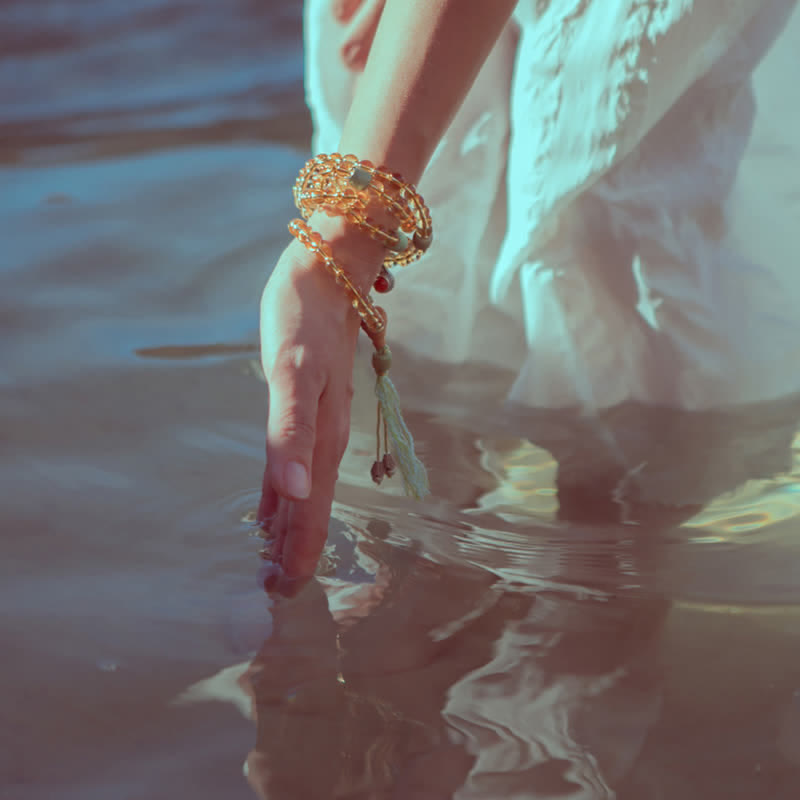 Buddha Stones 108 Mala Beads 925 Sterling Silver Citrine Sandalwood Turquoise Protection Prosperity Bracelet - image 4